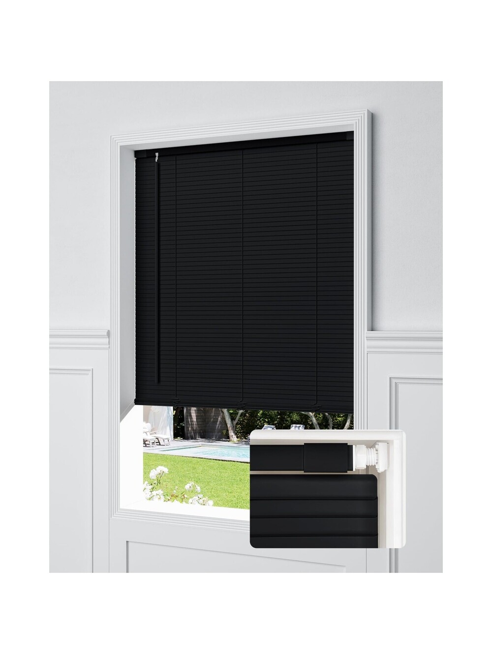 UNISHADES No Drill Cordless Mini Blinds 31" x 64" Black 1" Vinyl Privacy